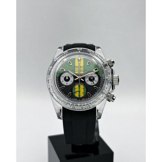 Custom Seiko Mod • Clear Plastic Racing Green Daytona Quartz Chronograph • 39.5mm